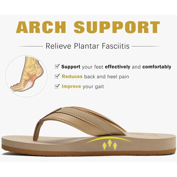 〽️Men\'s Flip Flop Sandal Apricot Leather Slip On Arch Support Comfort Shoes main image 9